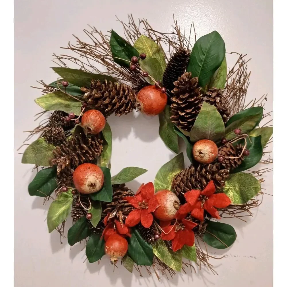 Winter Door Wreath Beautiful Pomegranate Realistic Holiday Christmas Arrangement